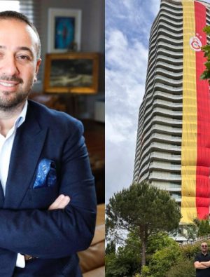 Binayı bayrakla kaplattı