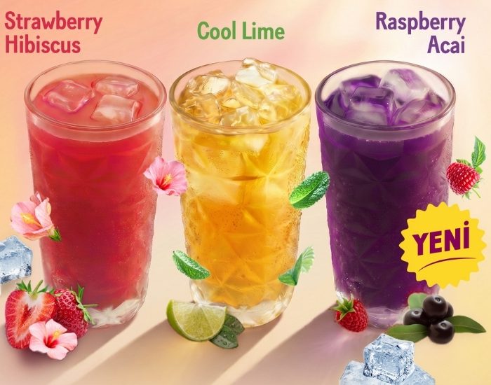 Cool Lime, Strawberry Hibiscus ve Raspberry Acai Menüde